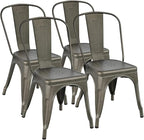 Yaheetech Metal Dining Chairs Set of 4, Industrial Stackable Kitchen Chairs with Back for Dining Room/Restaurant/Bistro/Patio, Indoor & Outdoor Use, Gun Metal