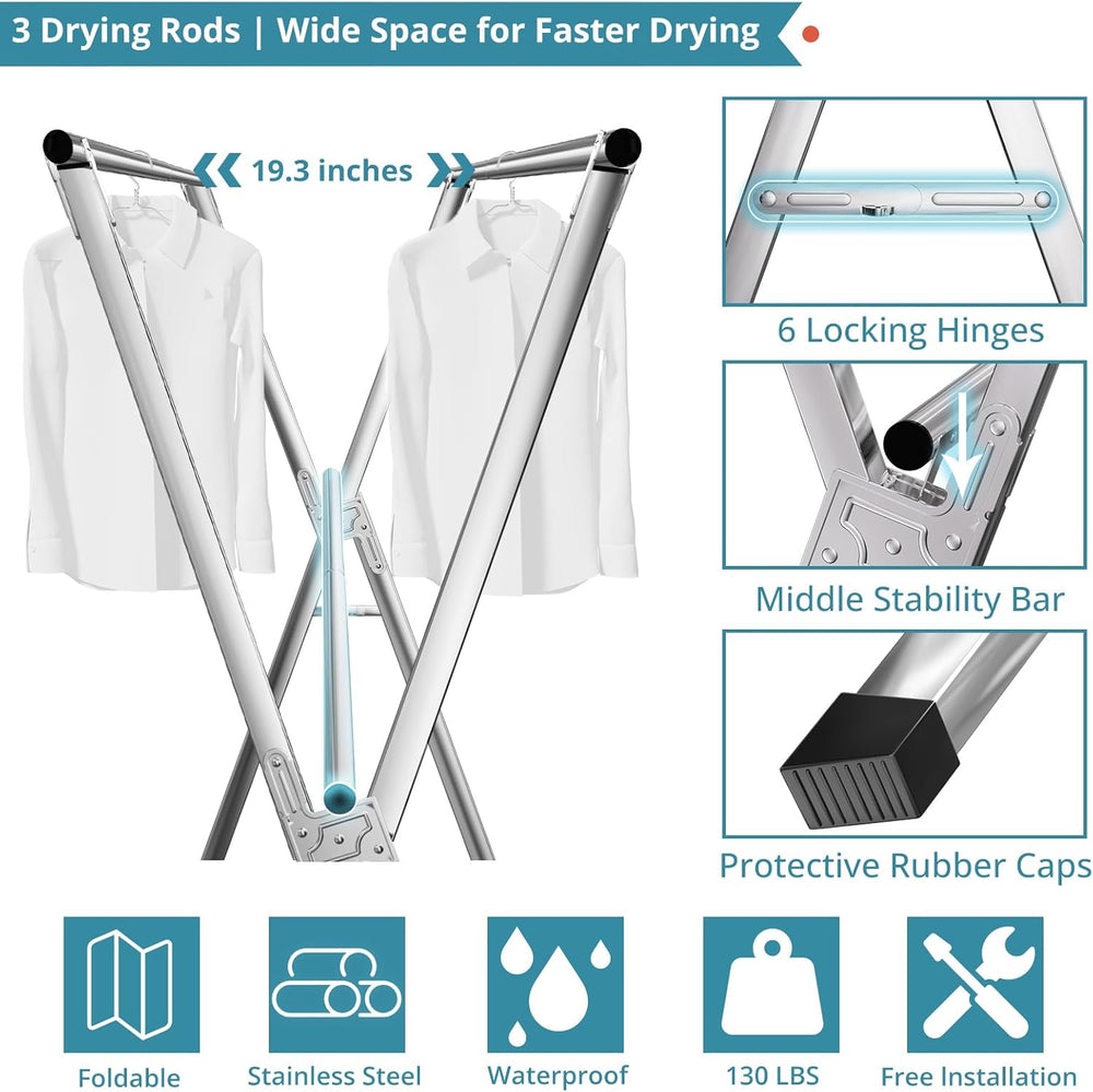 JAUREE 79 Inches Clothes Drying Rack, Drying Rack Clothing Folding Indoor Out...
