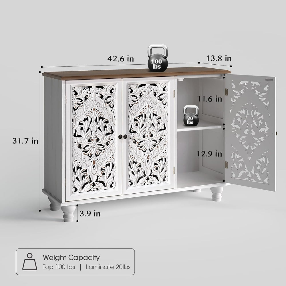 JOINICE Accent Cabinet with 3 Carved Doors,Farmhouse Buffet Cabinet with Stor...