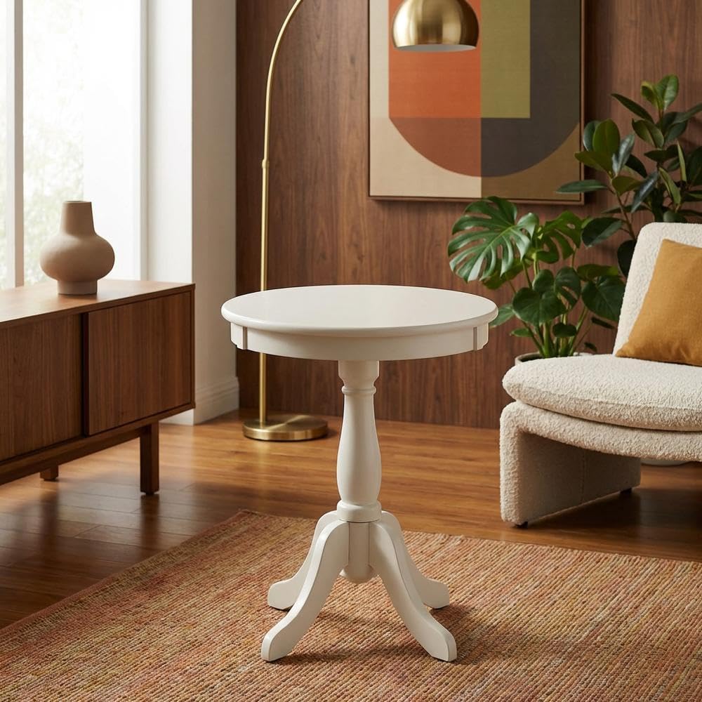 Furnifact White, Accent Side Table, Wood Engineered Wood Construction, Durabl...