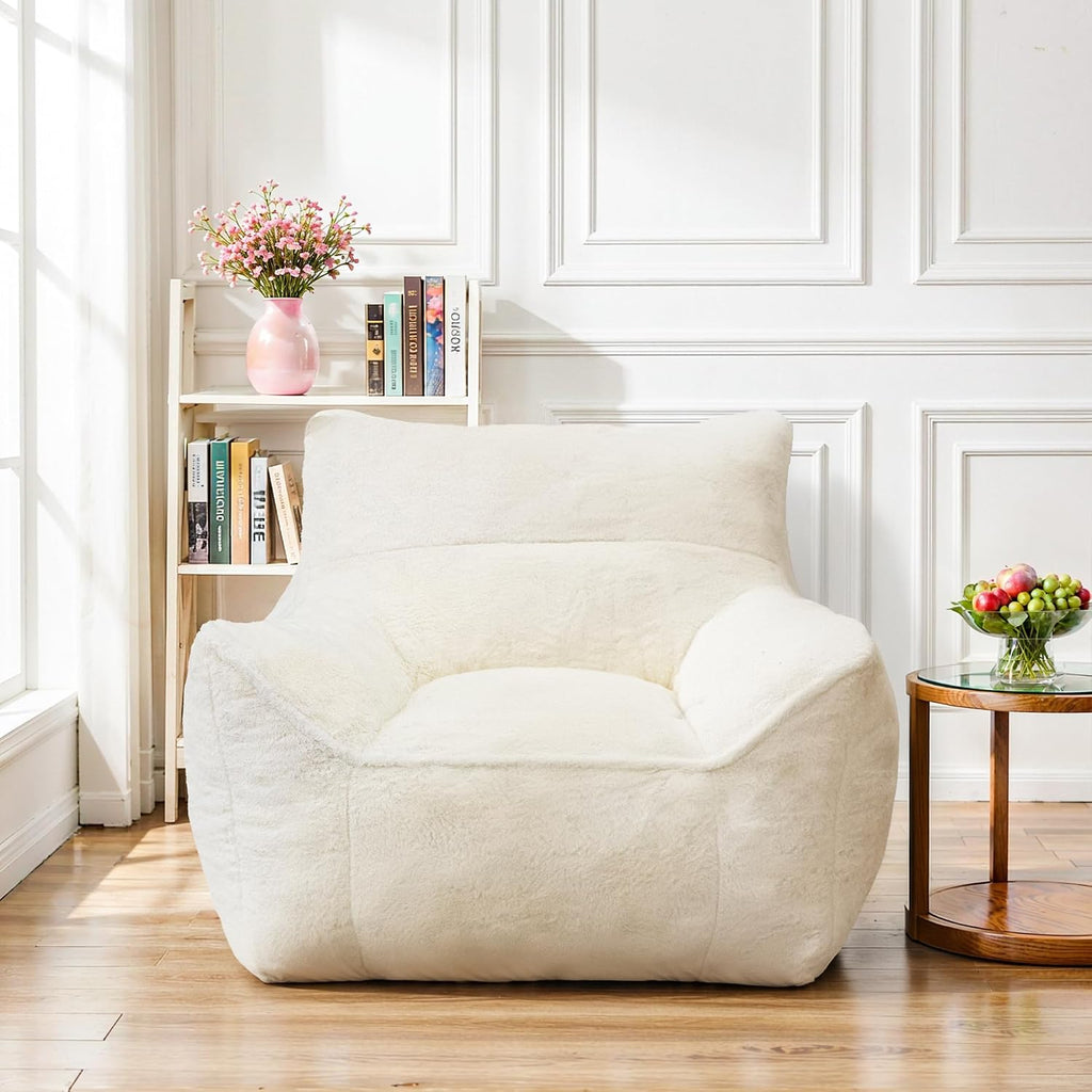 Cvortll Bean Bag Chair, Bean Bag Sofa, Faux Fur Bean Bag Chairs,with armrests and a Sturdy backrest, Suitable for Apartments, Living Rooms, bedrooms, Games, Reading (White)