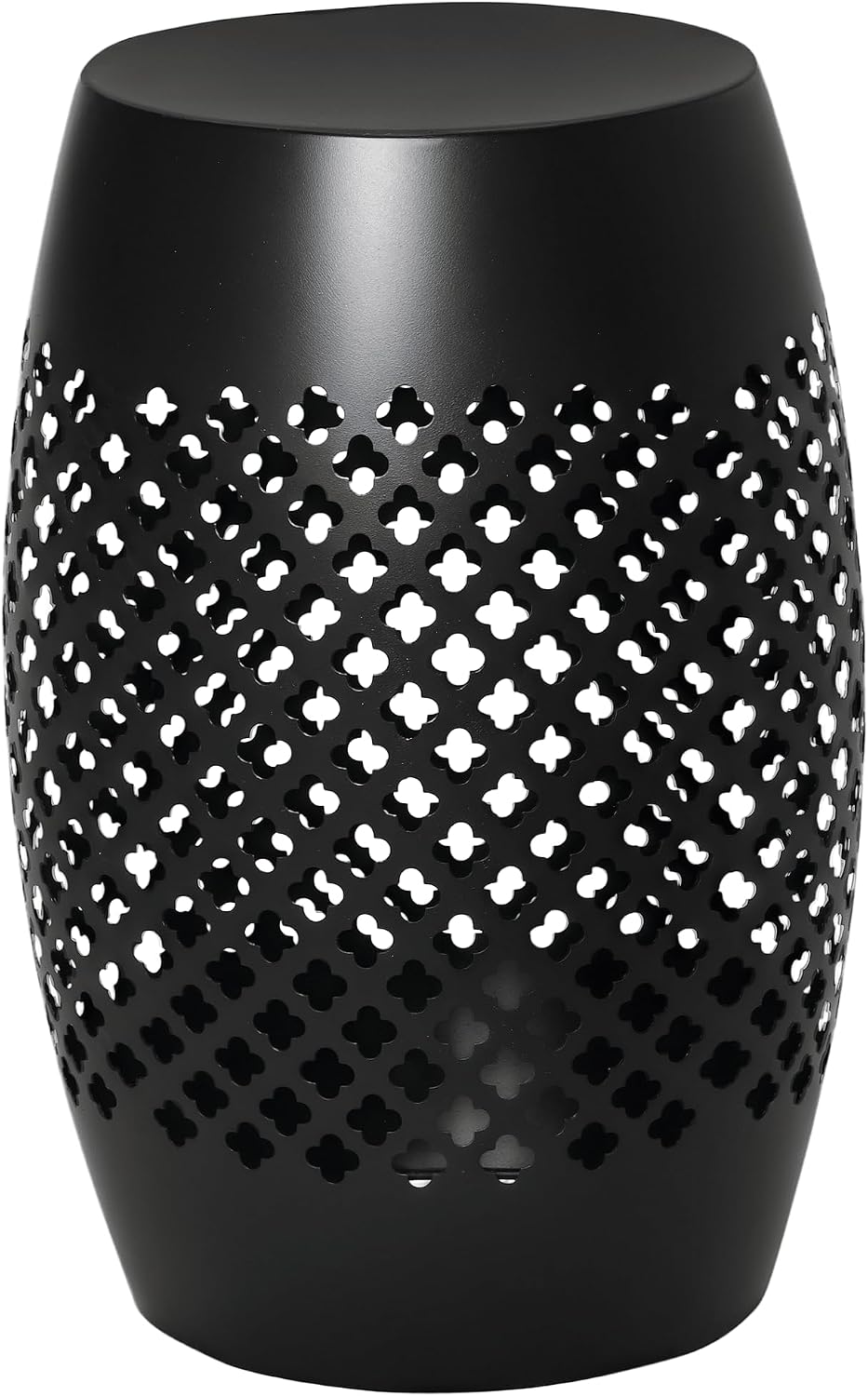 Black Steel 12.5in Round Patio Side Table 18in Tall, Hollow Drum Structure, 2...