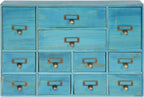 12-Drawer Wooden Storage Cabinet Organizer, Apothecary Cabinet Vintage Library Card Catalog Cabinets for Countertop Apothecary Tea Coffee Pod Storage (Blue)