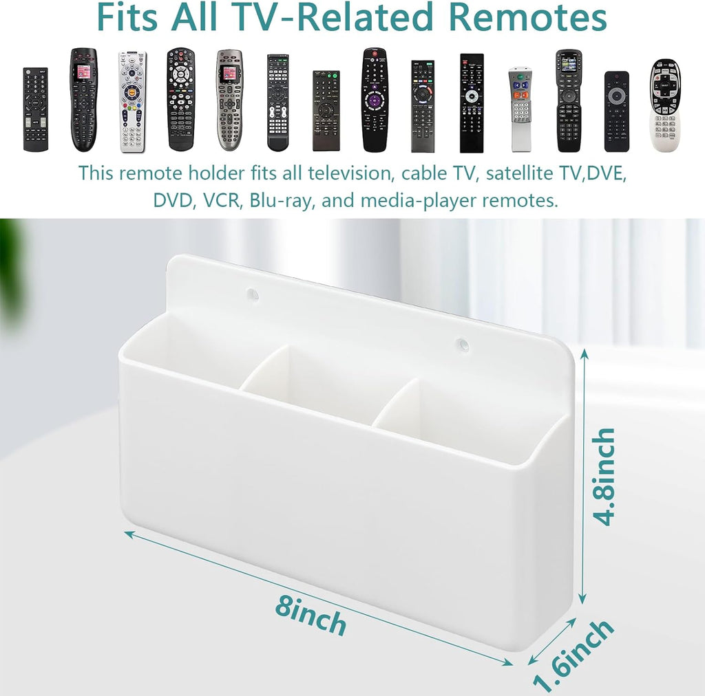 3 Slot Adjustable Remote Control Holder Wall Mount, TV Remote Holder, Self Adhesive Controller Holder, Wall Pen Holder Storage Accessories for Home Office School (White 1Pack)