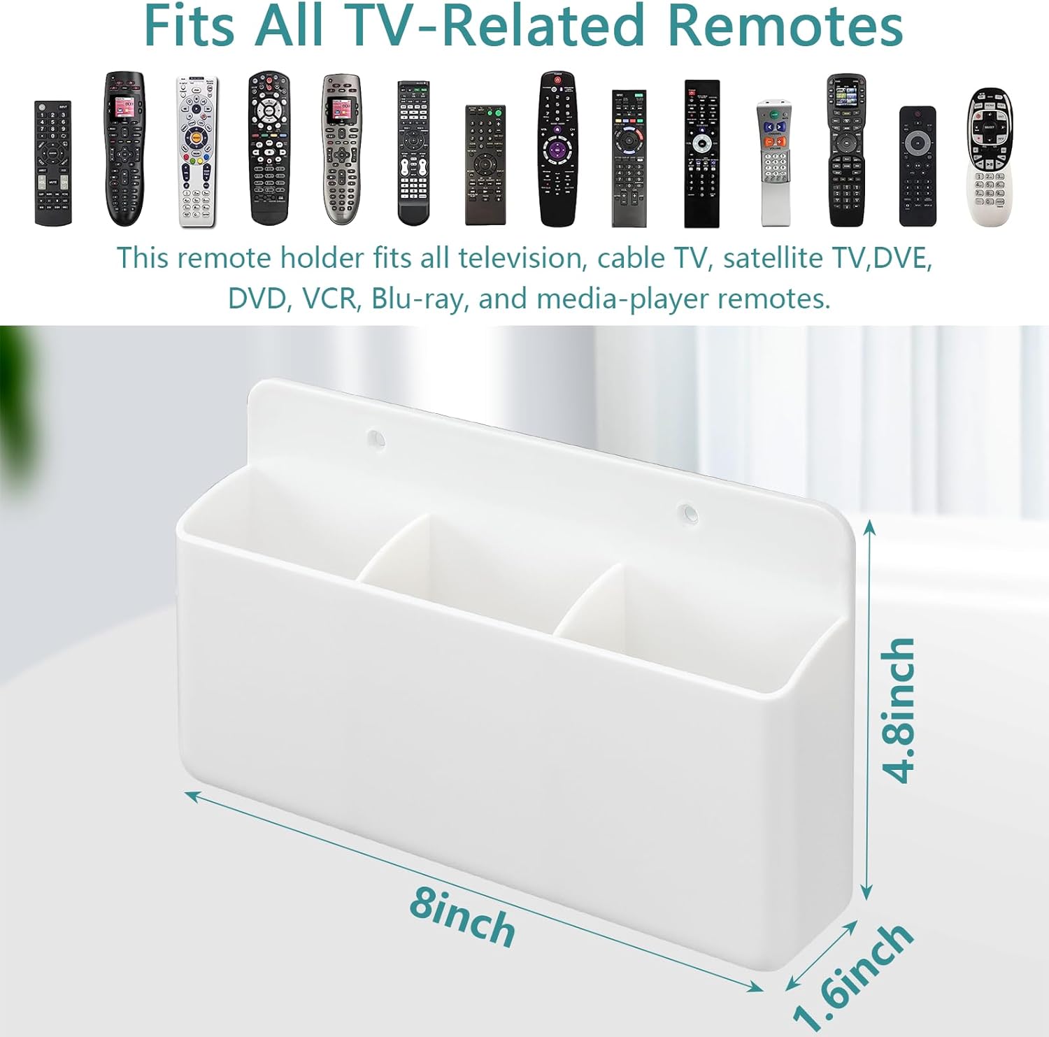 3 Slot Adjustable Remote Holder Wall Mount, Adhesive TV Remote Controller Holder, Wall Pen Holder Storage Accessories for Home Office School (2 Packs & White)