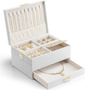 Vlando 3 Layer Jewelry Box - Women Jewelry Box with Retractable Tray - Jewelry Organizers with Drawer for Necklaces, Rings, Bracelets, Earrings, Gift for Couples Mom Girls - White