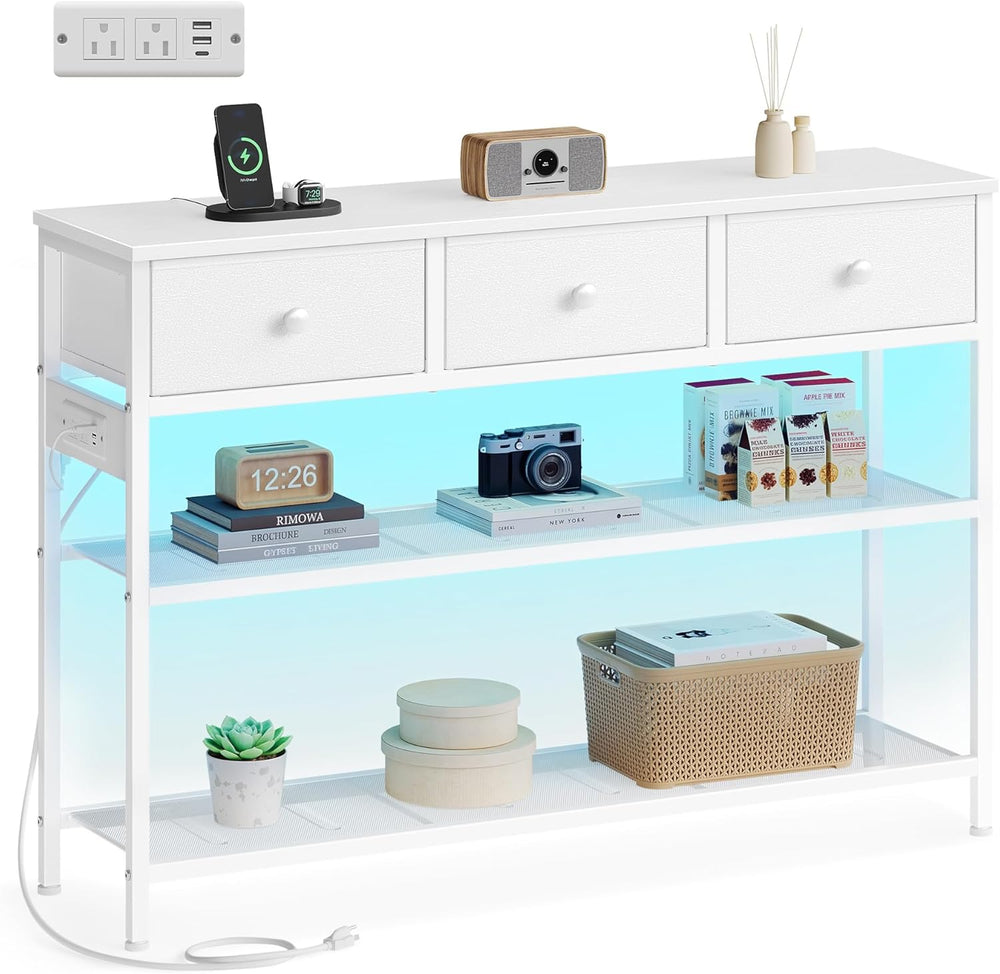 SONGMICS Console Table with Charging Station, Narrow Sofa Table with LED Ligh...