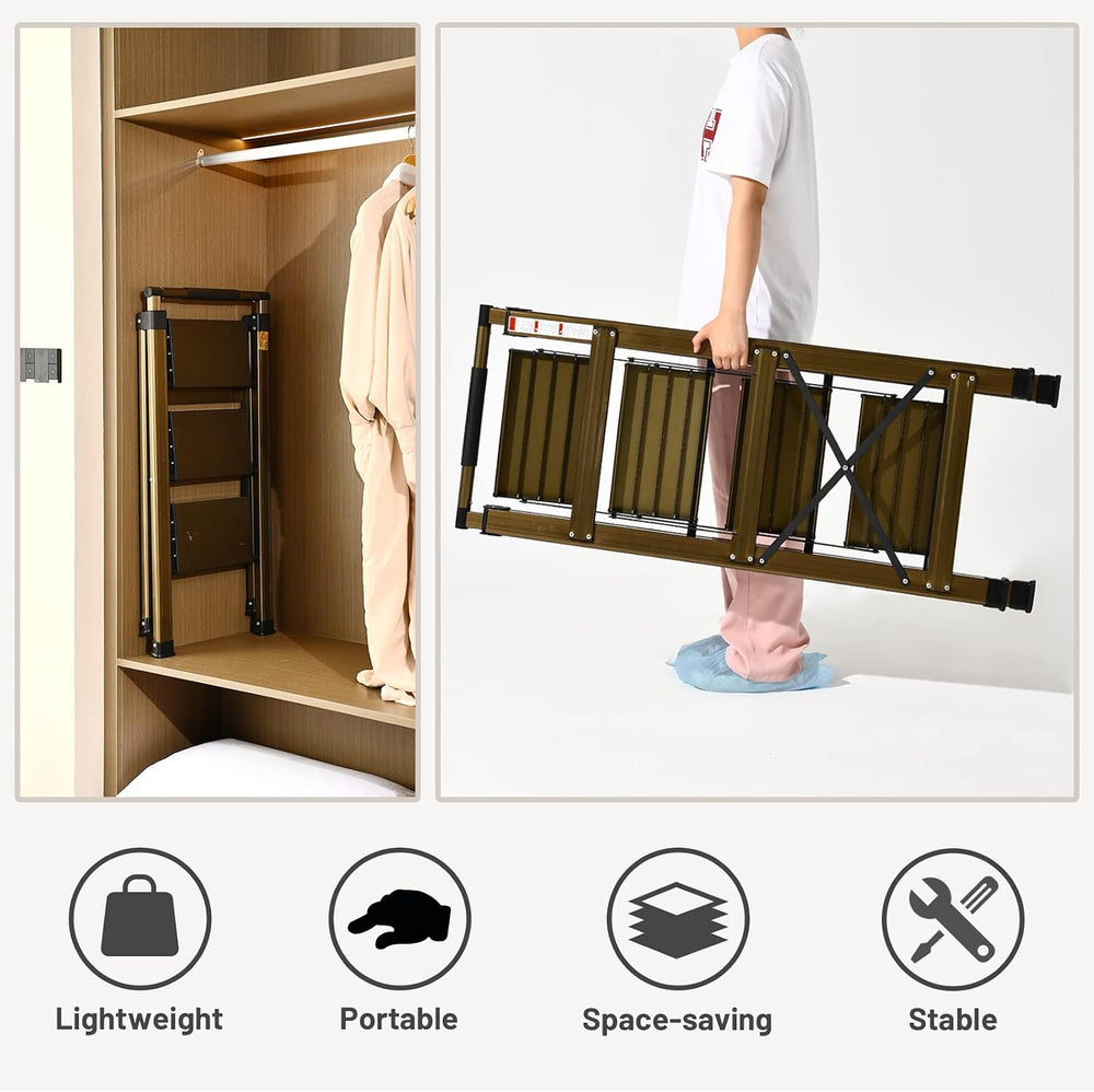 3 Step Ladder, Aluminum Step Stool with Retractable Handrail