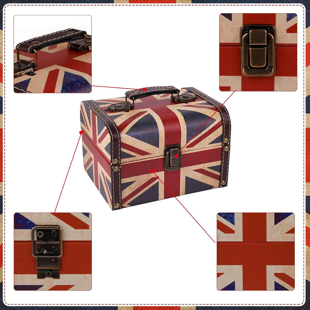 WaaHome Treasure Box 7.1'' British Flag Decorative Wooden Jewelry Keepsake Storage Box with Lids - Vintage Treasure Chest for Kids Girls Women Men, Home Decor