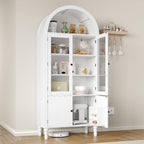 Furnify 71" Tall Arched Kitchen Pantry Cabinet with Door Shelves, White | Modern Kitchen Storage Cabinet with Doors, 3 Adjustable Shelves, Versatile Cupboard for Kitchen Dining Room Living Room