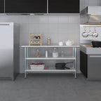 AmGood Stainless Steel Work Table with 2 Shelves | NSF | Metal Utility Table (60" Long x 18" Deep)