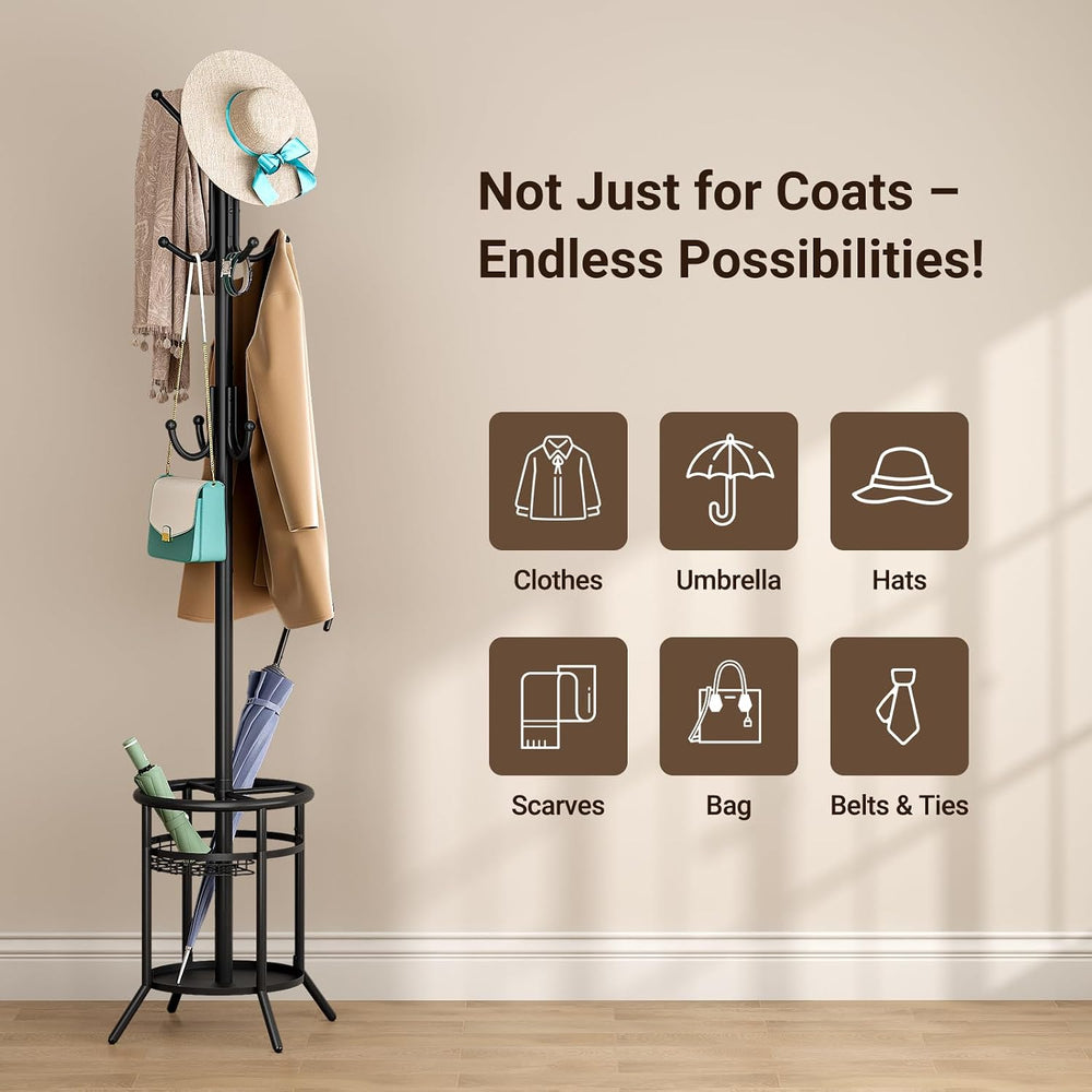 ELYKEN Coat Rack Freestanding, Metal Coat Rack with Umbrella Holder