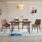 CLIPOP Brown Faux Leather Dining Chair Set of 4, Mid Century Modern, High Back, Armless Upholstered Leisure Side Chair for Dining Room Lounge