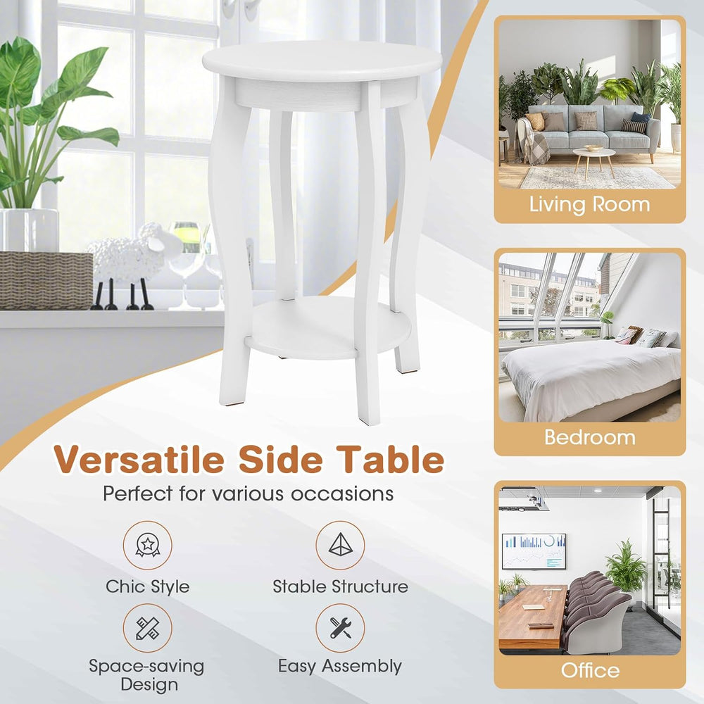 GOFLAME 2-Tier Round End Table Set of 2, Mid-Century Modern Sofa Side Table w...