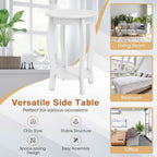 GOFLAME 2-Tier Round End Table Set of 2, Mid-Century Modern Sofa Side Table with Storage Shelf, Solid Wood Legs, Compact Accent Table, Nightstand for Living Room, Bedroom, Small Space, White