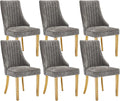 Dining Chairs Set of 6，Modern Channel Tufted Upholstered Dining Chairs with Golden Stainless Steel Legs, Comfortable Chenille Fabric Kitchen Chairs for Dining Room (Grey, 6pc)