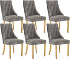 Dining Chairs Set of 6，Modern Channel Tufted Upholstered Dining Chairs with Golden Stainless Steel Legs, Comfortable Chenille Fabric Kitchen Chairs for Dining Room (Grey, 6pc)