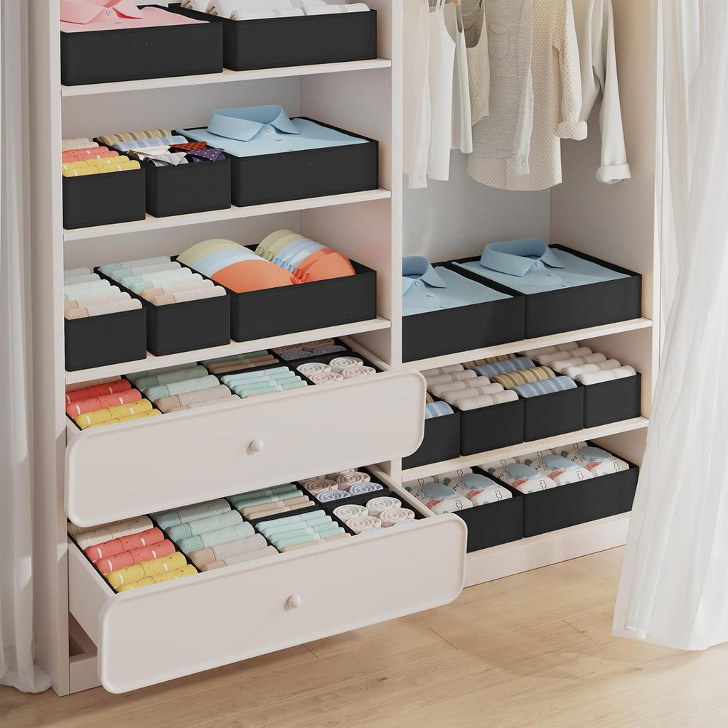 DIMJ Drawer Organizer Clothes Storage - 18 Pack Baby Dresser Organizer for Nursery, Foldable Closet Drawer Organizer Bins for Bedroom Organization, Fabric Storage Dividers for Socks, Underwears, Bras