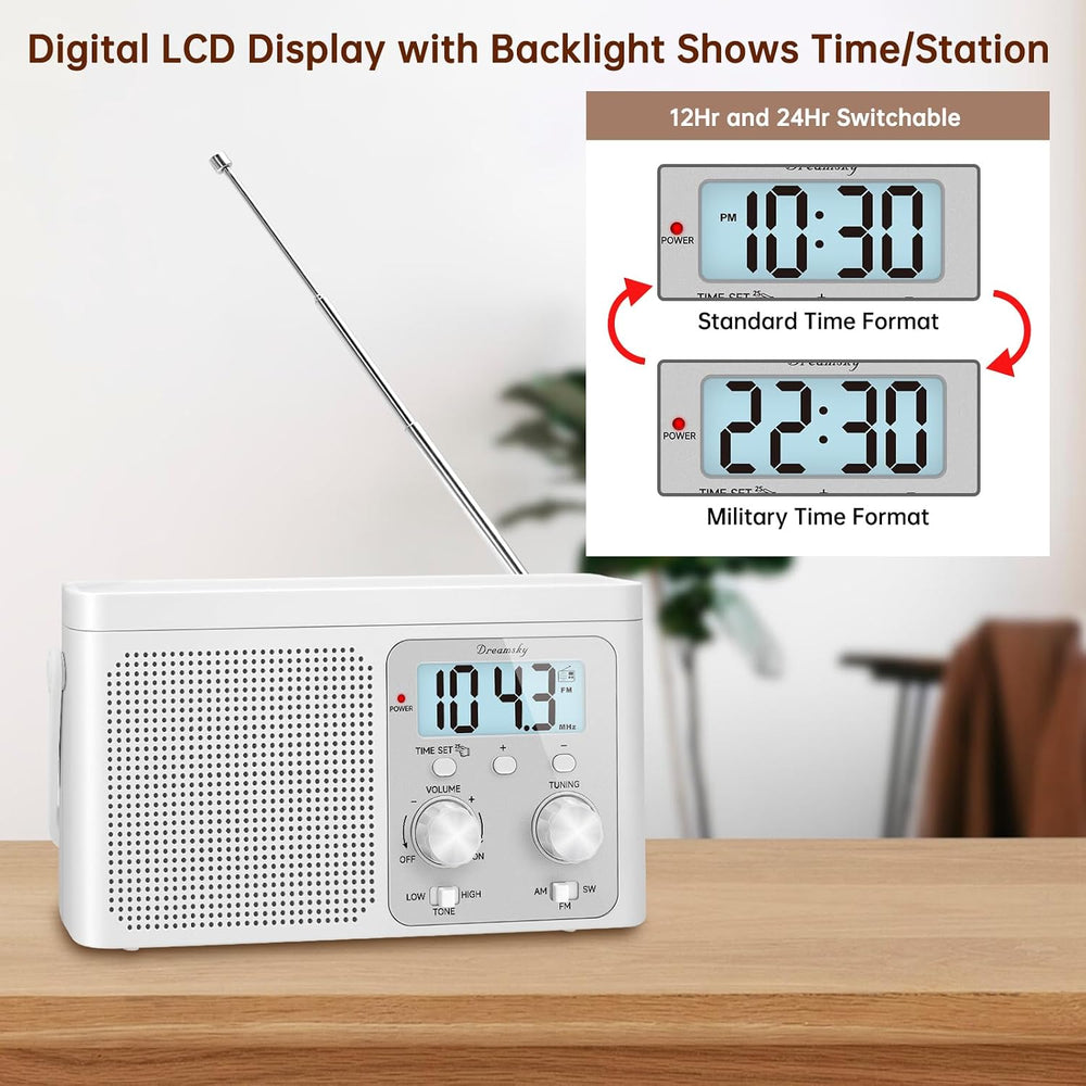 DreamSky AM FM Radio Portable Shortwave Radio Battery Powered/Plug in Wall
