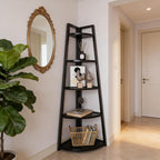 BIGTO Tall Ladder Display Shelf 16.55"*15"*69.3", Black Metal Corner 5-Tier Bookshelf Home Furniture
