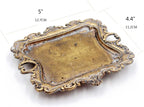 Funly mee Small Antique Trinket Dish Vintage Gold Metal Jewelry Tray, Ring Holder-5.3 x 3.5 x 1.2 inches
