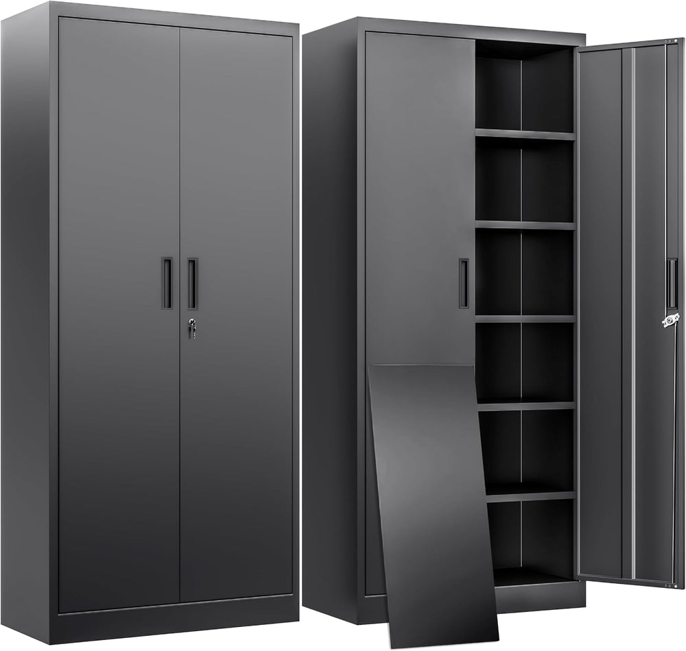 BESFUR Metal Storage Cabinet with 2 Doors and 5 Adjustable Shelves Garage Sto...