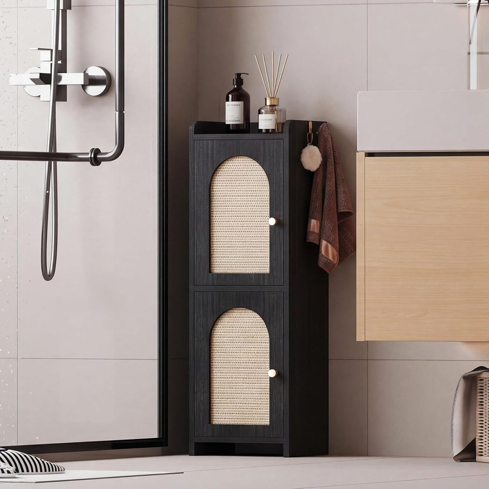 Arbuxzuy Rattan Bathroom Storage Cabinet with 2 Doors and Adjustable Shelf