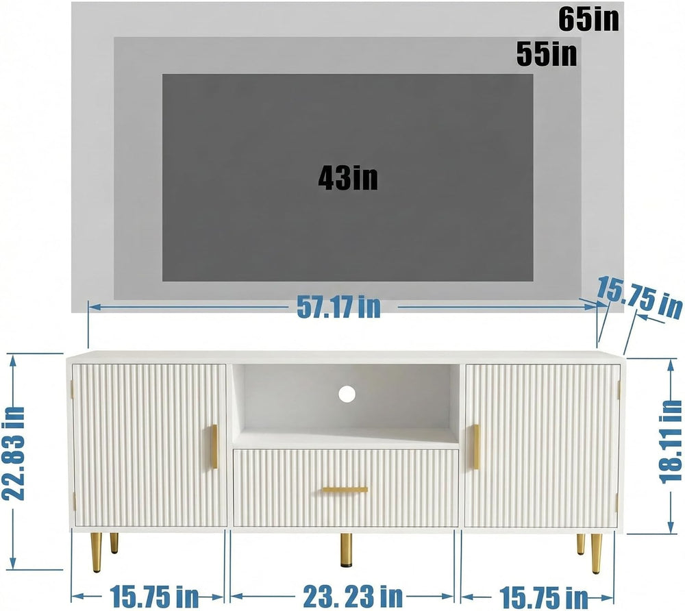 DIYART Modern Fluted TV Stand for 55/60/65 Inch TV, 57" Entertainment Ce...