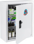 Wall Mounted Metal Medicine Cabinet with Key Lock, First Aid Medication Storage Box, White (Small)