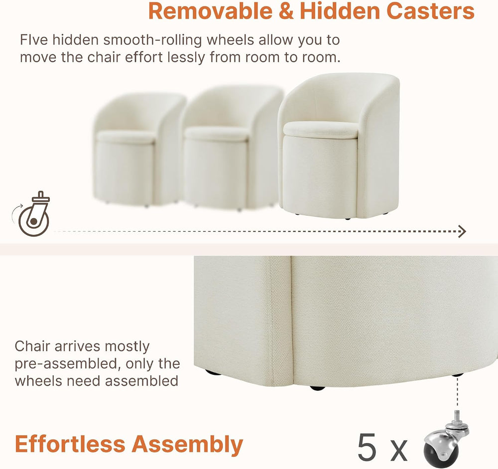 KISLOT Upholstered Dining Chairs with Casters, No Assembly Rolling Modern Din...