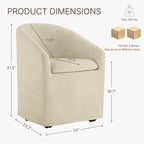 Upholstered Dining Chairs with Casters, Washable Cover Modern Dining Room Chairs with Barrel Backrest & Dual Armrest for Kitchen, Living Room, Bedroom, Sand Fabric, 2PCS