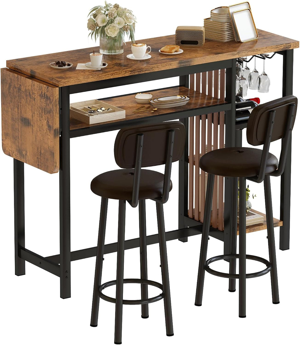 Recaceik Bar Dining Table Set, 59" Expandable Kitchen Counter Height Din...