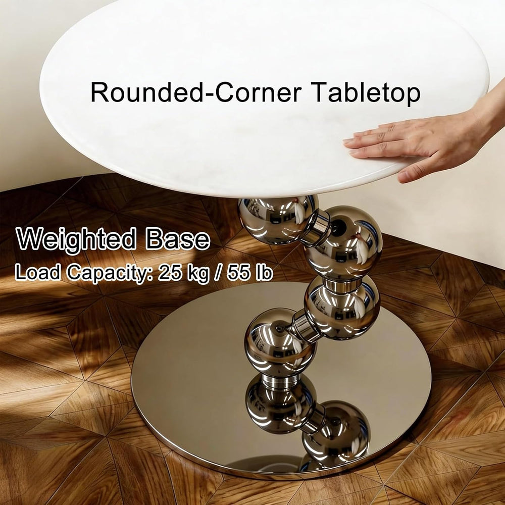 Small Round End Table, Marble Top Metal Side Table, Slim Accent Desk for Smal...