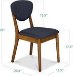Best Choice Products Dining Chairs Set of 2, Mid-Century Modern Upholstered Wood, Armless w/Seat Cushion, Padded Backrest - Walnut/Navy Blue
