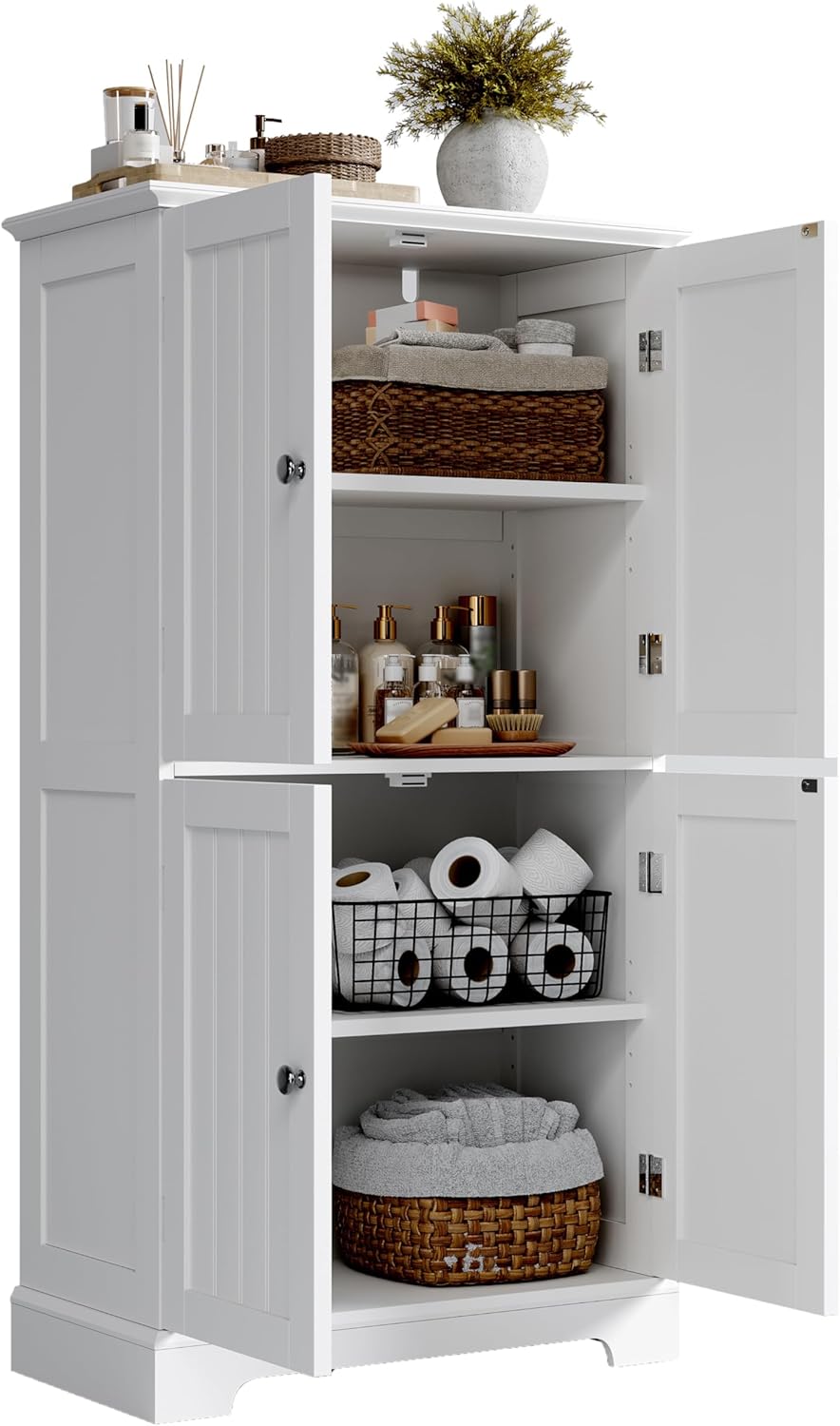 ChooChoo Bathroom Floor Cabinet, Modern Bathroom Storage Cabinet with 4 Doors...