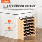 VEVOR 8-Tier 72 Bottles Stackable Modular Wine Rack, Freestanding Wines Holder Display Shelf, Solid Bamboo Wood Storage Racks, Wobble-Free Shelves for Kitchens, Dining Rooms, Cellars, Natural Color