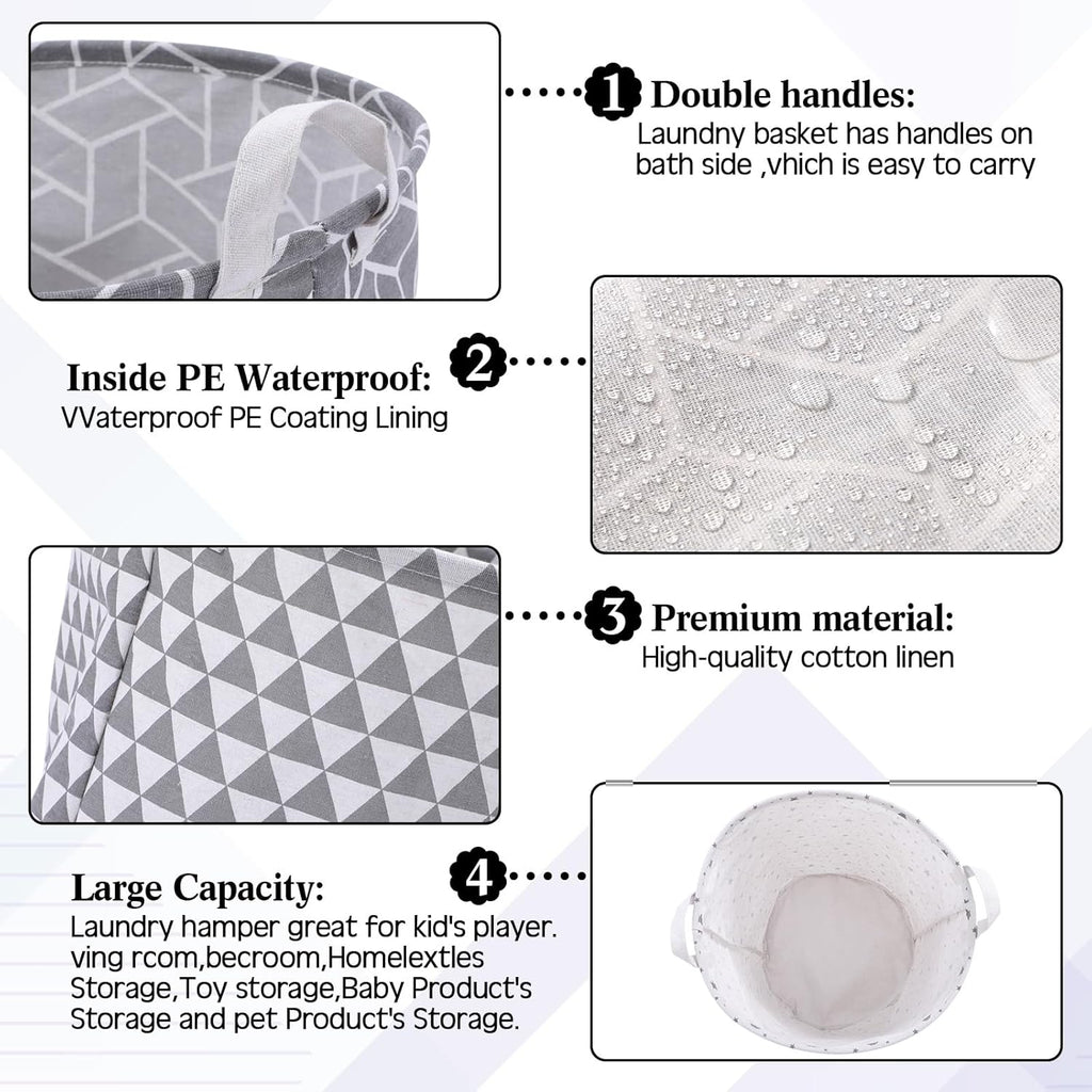 Patelai 3 Pieces Large Laundry Hamper Round Collapsible Organizer Storage Bin Waterproof Foldable Dirty Clothes Laundry Basket for Home Bathroom(Geometric)