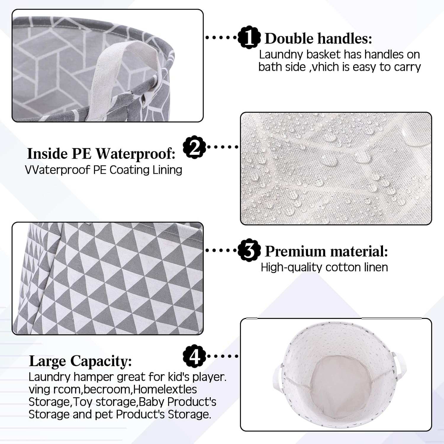 Patelai 3 Pieces Large Laundry Hamper Round Collapsible Organizer Storage Bin Waterproof Foldable Dirty Clothes Laundry Basket for Home Bathroom(Geometric)
