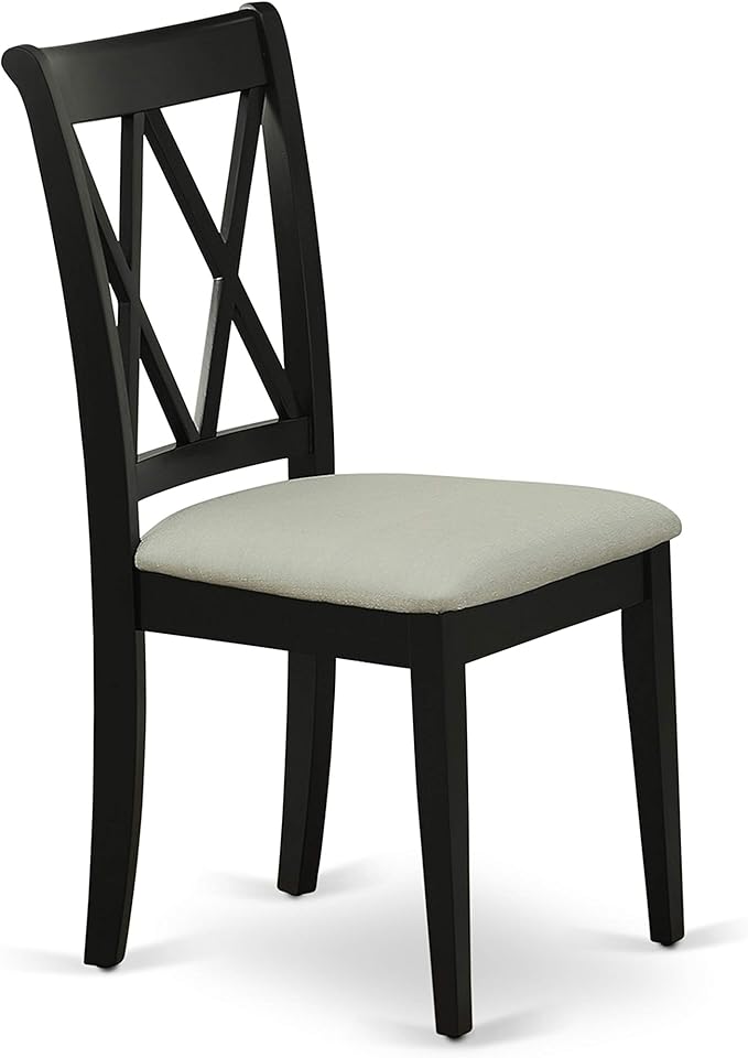 East West Furniture CLC-BLK-C Clarksville Dining Room Chairs - Linen Fabric Upholstered Wood Chairs, Set of 2, Black