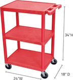 Luxor Multipurpose Storage Utility Cart 3 Shelves Structural Foam Plastic - Red