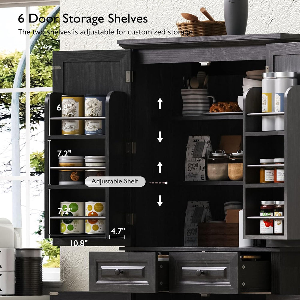 71" Tall Kitchen Pantry Cabinet with 6 Doors & 2 Drawers, Farmhouse ...
