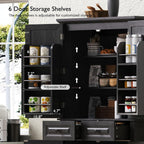 71" Tall Kitchen Pantry Cabinet with 6 Doors & 2 Drawers, Farmhouse Cupboard Storage Cabinet with 6 Door Shelves & 3 Pull Out Cabinet Organizers, Freestanding Sideboard for Kitchen, Dining Room