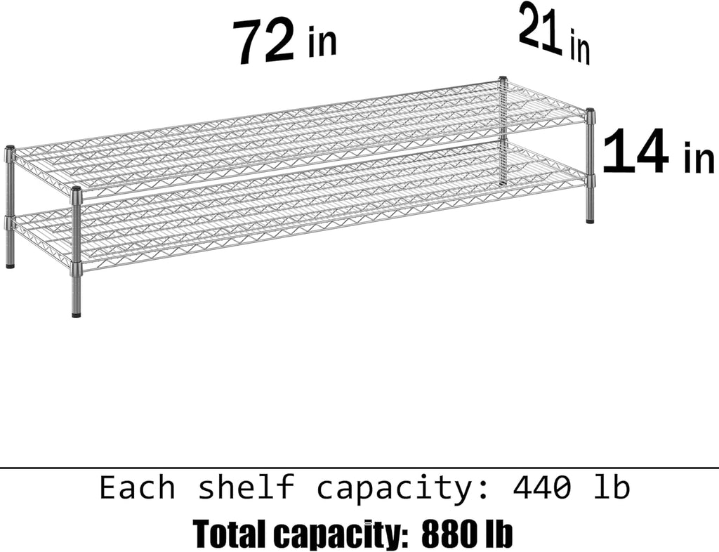 21" Deep x 72" Wide x 14" Height Wire Shelving Kit | 2-Tier | NSF Commercial Storage Rack Unit