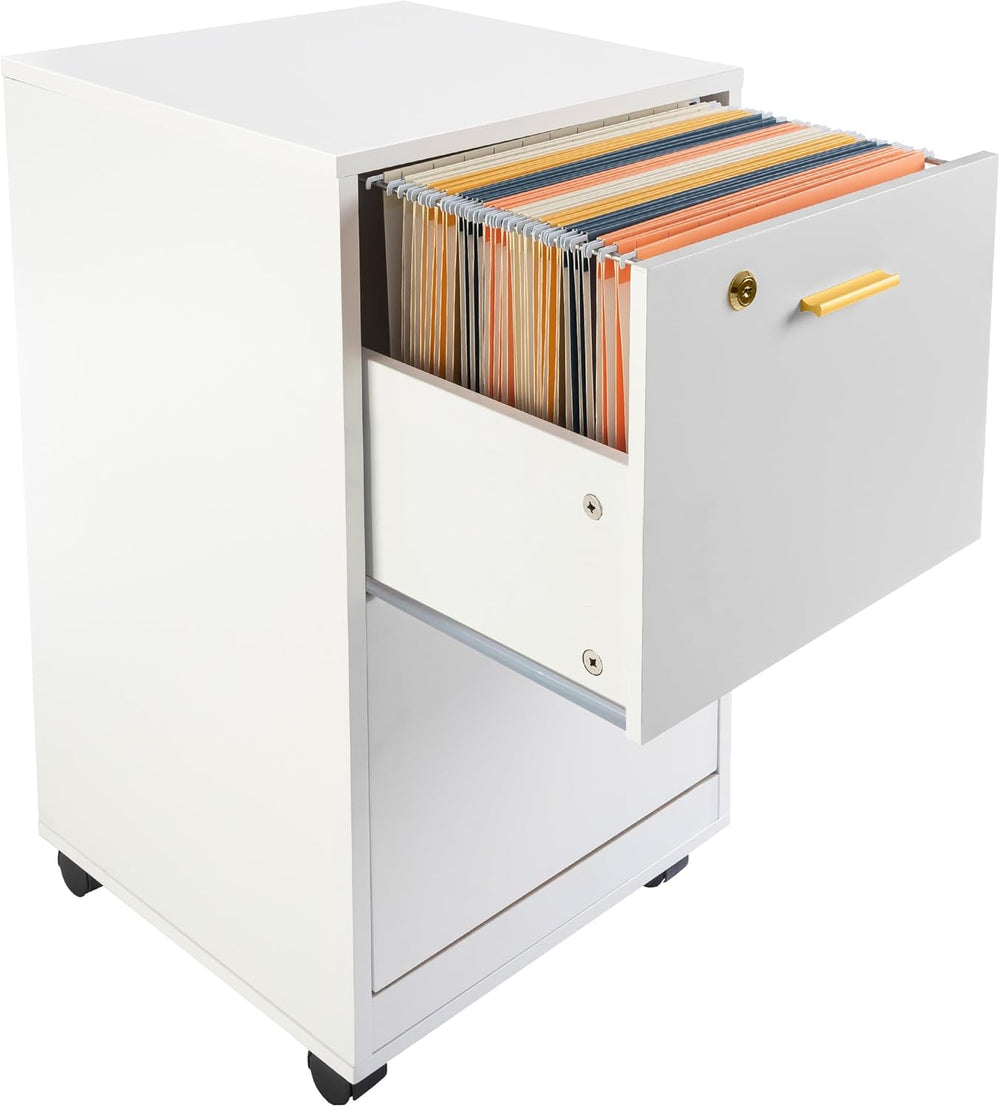 Lavish Home 2 Drawer File Cabinet - Filing Cabinet with Lock - Rolling File C...