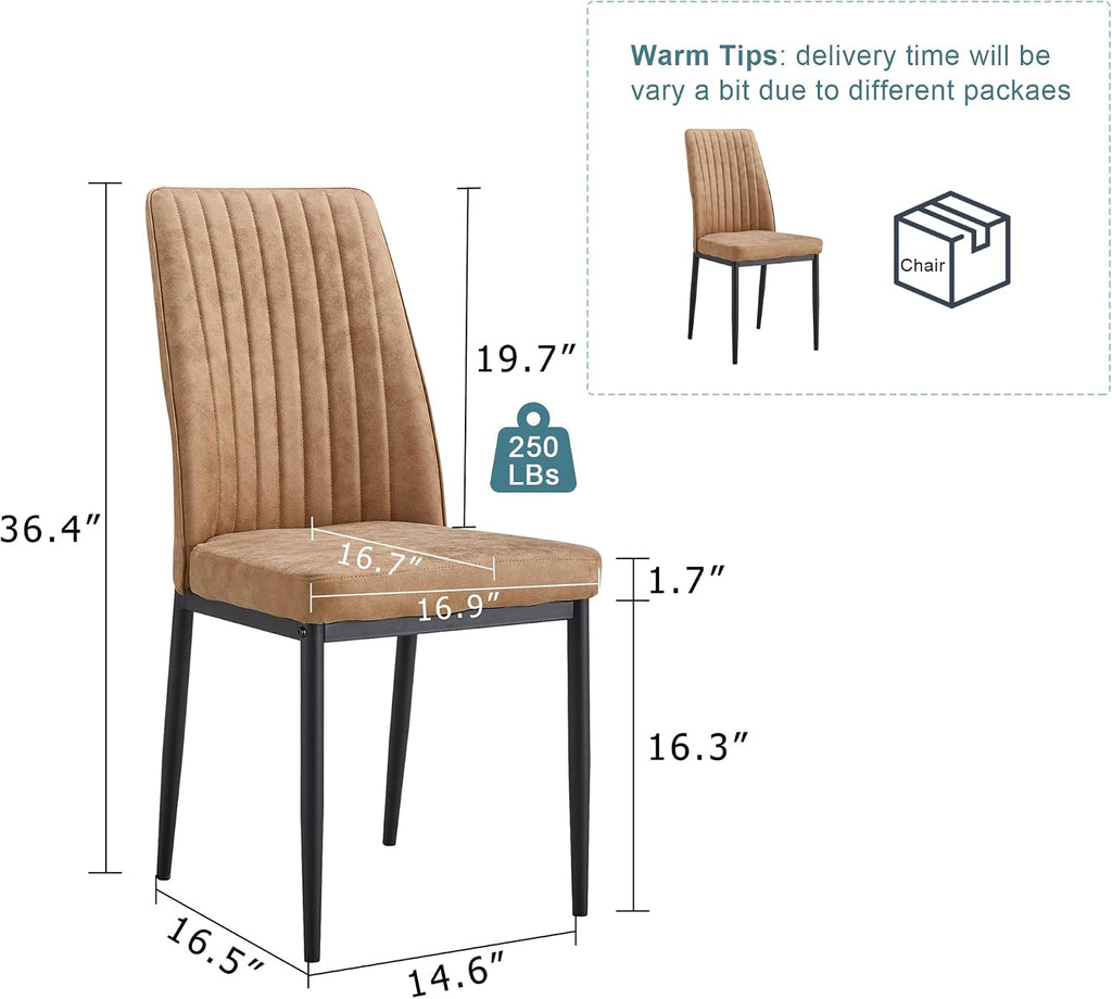 Dining Chairs Set of 4, Suede Upholstered Kitchen Chairs with Metal Legs, Modern Dining Room Chairs with Vertical Channel Backrest, Breathable Armless Chairs for Dining Room, Apartment (Brown, 4)