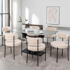 Boucle Dining Chairs Set of 4, Upholstered Dining Room Chairs with Black Metal Legs, Round Modern Dining Chair for Dining Room, Kitchen