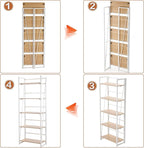 Rengue No-Assembly Folding Bookshelf Storage Shelves 5 Tiers Foldable Vintage Multifunctional Plant Flower Stand Storage Rack Shelves Bookcase for Home Office, White