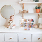 POVETIRE Headband Holder Stand Storage for Baby, 3 Tier Wooden Bow Organizer for Girls Hair Bows, Infant Hair Accessories Rack Display for Nursery Decor