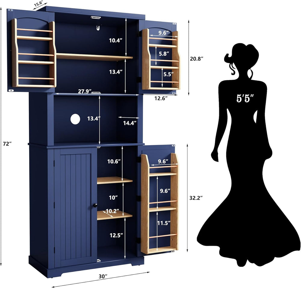 HLR 72" Freestanding Beadboard Pantry Cabinet with Microwave Shelf | Mul...
