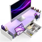 Simple Houseware Desk Dual Monitor Stand Riser with Drawer, Purple